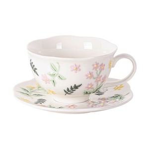 Underglaze Color Hand Carved Embossed Ceramic Floral <b>Cup</b> and Saucer Exquisite British Afternoon <b>Tea</b> <b>Cup</b> for Ladies - Product Image 1