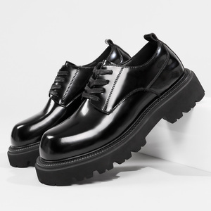 Mocassins pour hommes tendance et décontractés à bout pointu en cuir véritable, pour le bureau et les affaires, avec talon surélevé brillant et semelle épaisse - Product Image 6