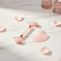 Masseur facial double tête en jade naturel et quartz rose, outil Gua Sha, rouleau de jade, bâton de lifting facial, outil de massage beauté, personnalisable