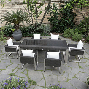 7 miếng ngoài trời không thấm nước sân vườn khách sạn nhà hàng mây wicker biệt thự bàn ăn Bộ với đệm - Product Image 2