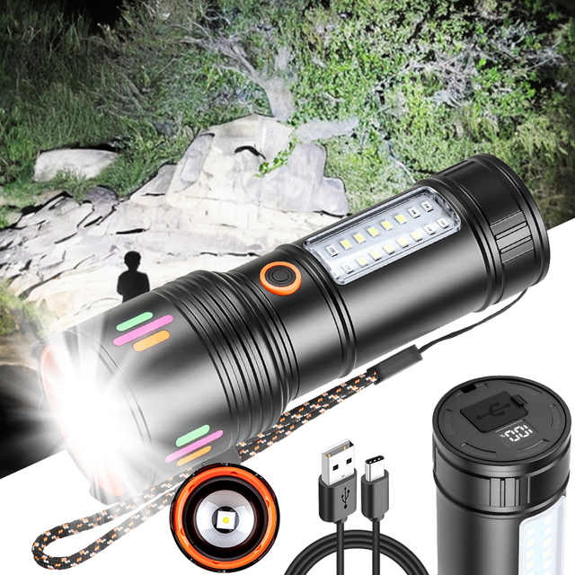 LED Flashlight 1000lm with Aluminum Alloy Body Rechargeable Battery Adjustable Focus IP55 Waterproof for Camping