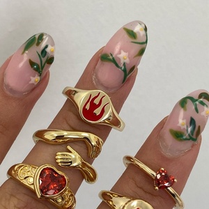 Кольцо с красной эмалью, огненной вишней - Product Image 5