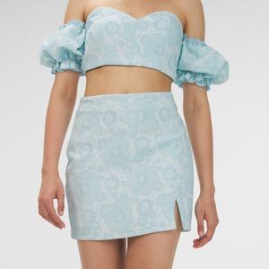 Conjuntos de Ropa para Niñas OEM, Top con Hombros Descubiertos, Conjunto Azul Bebé, Falda con Mangas Abullonadas - Product Image 1