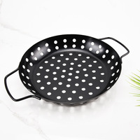 Wajan Panggang Baja Karbon Anti Lengket Berlapis Keramik Hitam, Nampan BBQ, Alat BBQ Luar Ruangan, Keranjang Panggang Sayuran, Aman untuk Oven, Restoran