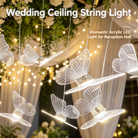 Lustre papillon en acrylique LED lumineux, lumières de mariage blanc chaud, décoration de plafond, lampe suspendue pour salle de banquet, événement