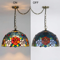 Rose LED en gros pour suspension en vitrail, lampe suspendue artisanale en forme de dôme floral, décoration pour restaurant, bar, hôtel