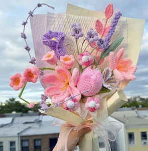 business gift set Custom Handmade <strong>Cotton</strong> Crochet Flower Bouquet-Romantic Dreamy Style Forever Bloom Yarn Gift for Wedding Christmas Graduation - Product Image 3