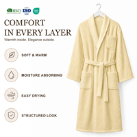 Peignoir unisexe en coton à col kimono, jaune clair, doux et chaud, idéal pour un coffret cadeau et après le bain, taille unique