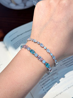 Bracelet tennis élégant ovale en diamants de couleur fantaisie cultivés en laboratoire, plaqué or blanc 18 carats, avec diamants alternés, bijoux fins