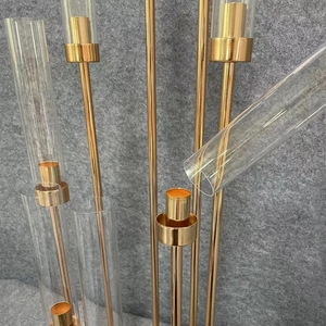 Vente en gros 8 10 bras <span class=keywords><strong>verre</strong></span>/Pvc Tube bougeoir décoration de mariage or métal candélabre pièce maîtresse - Product Image 3