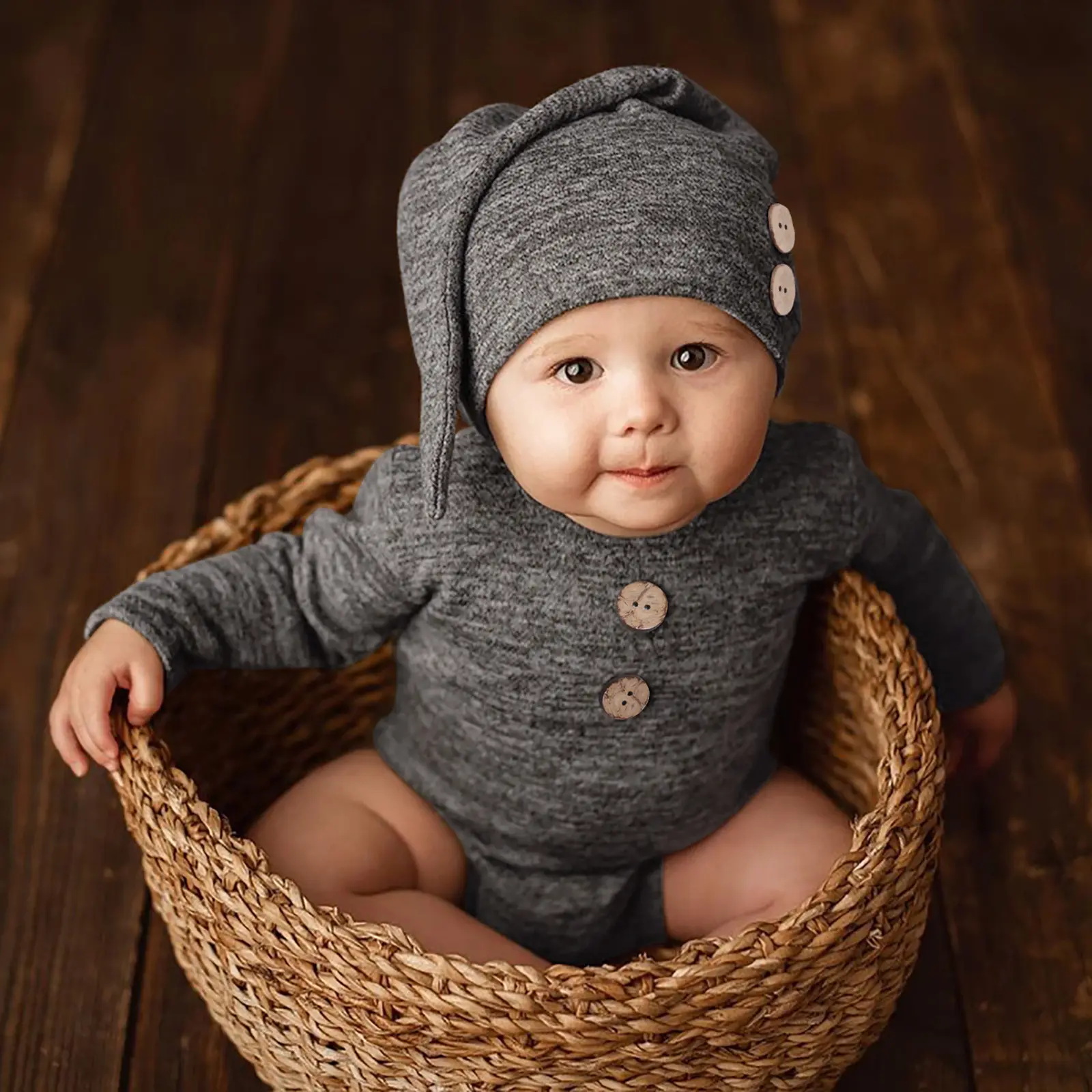 無地シリーズかぎ針編み布赤ちゃん写真小道具新生児スタジオ写真のための素晴らしい蝶結びジャンプスーツ