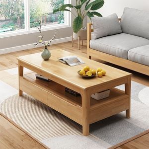 Nordic Solid Wood <b>Coffee</b> <b>Table</b> Double Layer With Drawers Modern Minimalist Living Room Furniture - Product Image 1