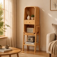 Meuble de rangement en bambou en forme de capsule, bibliothèque étroite de 45 pouces de haut avec tiroir pour hôtel de charme