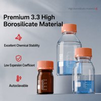 Flacons en verre borosilicate 3.3 gradués, à bouchon à vis côtelé, transparents et ambrés, pour stockage d'échantillons de laboratoire, réactifs, 100ml, 250ml, 500ml, 1000ml, 2000ml