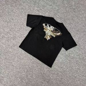 Camiseta de algodón extragrande para hombre |   Camiseta negra de manga corta con estampado de dragón y letras S bordadas |   Tops Casuales Minimalistas de Estilo Urbano - Product Image 3