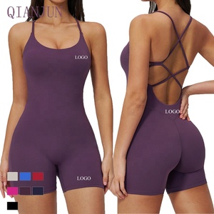 Traje de <span class=keywords><strong>yoga</strong></span> de una pieza para mujer, sin espalda, con tiras cruzadas, efecto levanta glúteos, de alta elasticidad, para deporte, venta al por mayor - Product Image 1