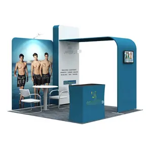 10ftX10ft Booth Size Portable Aluminum Tube Display Tension Fabric Backdrop Wall With Hard Case Podium And One LED Light