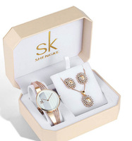 Ensemble de montres de luxe pour femmes avec bijoux, montre-bracelet à quartz étanche, bracelet, collier, ensemble cadeau pour femmes