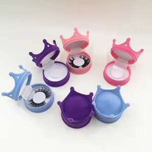 Pink Crown Diamond Eyelash Packaging Box Customized 3D Mink Eyelash Case with Natural Soft Mink Strip Lash