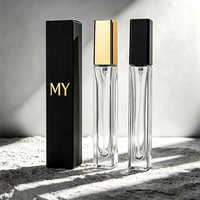 Flacon de parfum de luxe 10 ml en verre carré avec bouchon élégant carré à vis et atomiseur à fine brume