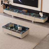 Meuble TV de luxe en bois massif avec plateau en pierre frittée, design moderne, écologique, pour salon, salle à manger et chambre