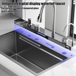 Évier de cuisine multifonctionnel à bassin unique avec poubelle et porte-<span class=keywords><strong>vaisselle</strong></span> CN SUS cascade à affichage numérique - Product Image 4