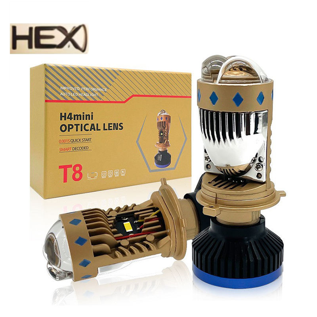 T8 H4 Bi LED Projector Lens High Low Beam Car Bulb Canbus LED Auto Motorcycle Headlamp Bulb With Lens Turbo Perfect Cut-off Line