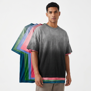 Camiseta de manga corta oversize para hombre con efecto degradado, 100% algodón, cuello redondo, informal, con ribete en contraste de color y ajuste de punto sólido. - Product Image 1