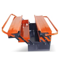 Boîte à outils portable, boîte de rangement d'outils en métal épais multifonction avec plateau organisateur, conteneur à outils pliable à double coquille