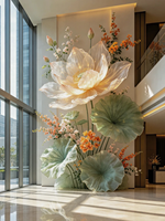 Flor de Loto Gigante Transparente de Seda, Instalación Floral para Suelo, Decoración de Paisaje para Vestíbulo de Hotel, Centro Comercial, Entrada de Boda