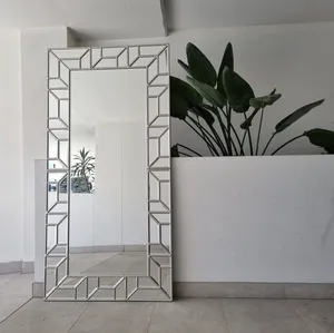 Miroir en cristal argenté, décoration de Style européen avec pied au sol pour chambre à coucher, miroir de pleine longueur pour coiffeuse