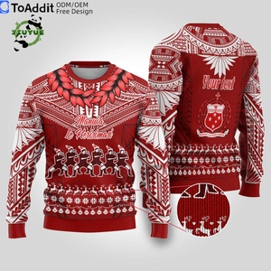 Suéter navideño Toa Samoa de punto con logotipo personalizado para hombre, jersey de Jacquard Le Kerisimasi, fabricante de prendas de punto, suéter familiar para hombre - Product Image 1
