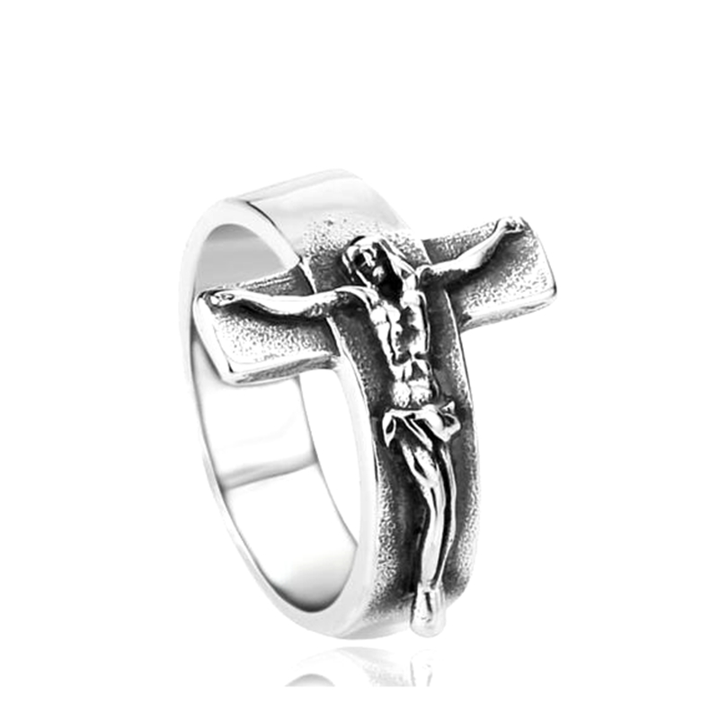 Bague Prière Notre Père, Anneau Religieux, Bague Croix Chrétienne, Bijou Chrétien, Bague Crucifix, Acier Inoxydable, Chevalière Homme - Montres & Bijoux