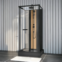 Oumeiga Cabine de douche en verre moderne 80x80 90x90cm porte pliante coulissante noire mate pour petit espace 5mm d'épaisseur pour hôtels appartements