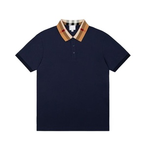 Luxury fashion casual designer style 100% cotton short-sleeved fitted checkered design Bur berry polo <b>shirt</b> for men - Product Image 3