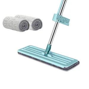 FF291 Microfiber Mop Floor Cleaner Met Rvs Handvat Wasbare Pads Nat Droog Platte Squeeze Mop