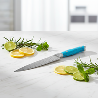 Couteau de cuisine professionnel japonais en acier Damas KEENHOPE, cœur en AUS-10, couteau utilitaire tranchant, manche en résine turquoise bleue