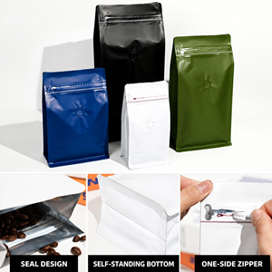 Custom Printed Matte Color Flat Bottom Zipper Coffee Bags 12 oz 250g 500g Eight Side Seal Security for Chewing Gum &amp; Pet Food - Product Image 3