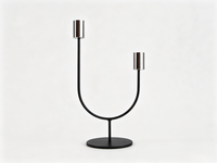 Porte-bougie double conique en métal noir en forme de U |   Candélabre asymétrique pour mariage et décoration intérieure