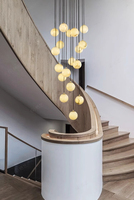 Lustre en albâtre de style nordique, design postmoderne pour villa duplex, salon, escalier, luminaire suspendu en laiton et marbre