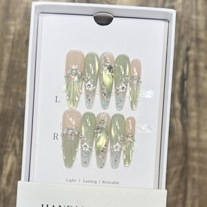 Luxe Glamour verre oeil de chat <span class=keywords><strong>manucure</strong></span> française presse sur les ongles avec combiné cristal strass pur à la main faux ongles - Product Image 3