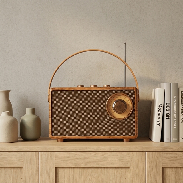 Manufacturer Direct Sales of New Creative Wood Grain Portable Retro Design Speaker Radio, 5W Power Supply 150Hz~20KHz
