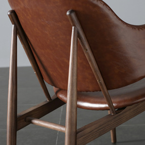 Poltrona di Design Nordico in Legno Massello e Vera Pelle con Braccioli in Schiuma ad Alta Elasticità <span class=keywords><strong>per</strong></span> Riunioni Singole - Product Image 4