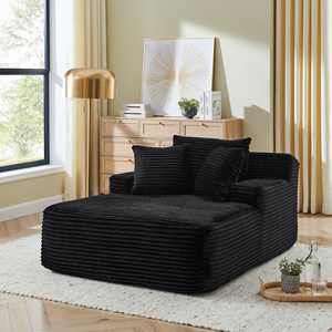Corduroy Convertible Lounge <b>Sofa</b> <b>Bed</b> Set No Assembly Required Fluffy Modern Design with Memory Foam Filling - Product Image 1