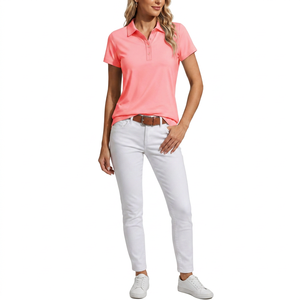 Camisa de Mujer Color Coral, Manga Corta, Color Sólido, Casual, Transpirable, Tejido Oxford Comprimido, 100% Algodón, Corte Regular - Product Image 1