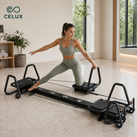 Mini Reformer Pilates Commercial Celux en Aluminium Noir, Machine d'Entraînement de Base Résistante à l'Usure pour Studio de Fitness à Fort Trafic
