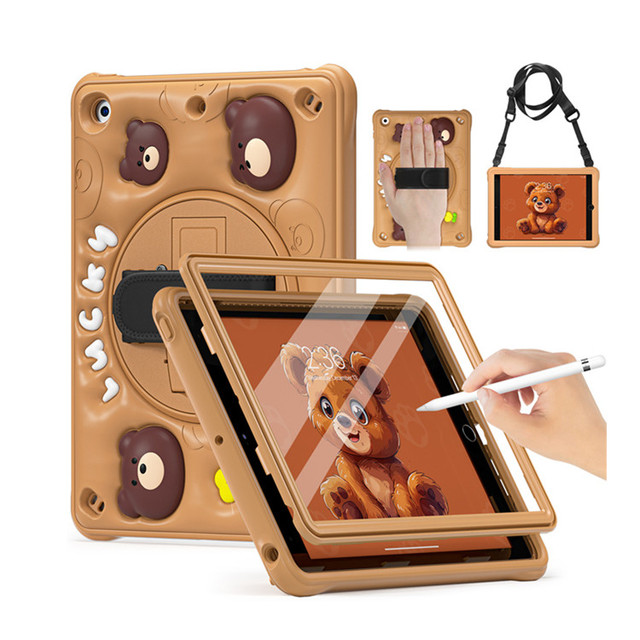 Luxury Case for iPad 9th/8th/7th iPad 10.2 2021 Shockproof Handle Kickstand EVA Cute Kids DIY Cartoon Tablet Cover