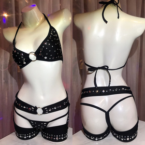 Nhà Máy Giá Polyester Chất Liệu Hai Mảnh Phụ Nữ Kim Cương Kỳ Lạ Quần Áo Đồ Lót Sexy Phụ Nữ Khóa Vũ Nữ Thoát Y Trang Phục Mặc - Product Image 4