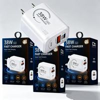 Chargeur USB C PD 38W avec prise EU/US/UK, 2 ports, charge rapide, adaptateur pour téléphone portable Type C, chargeur super rapide 38W USB-C+USB-A