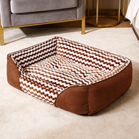 Coussin pour animaux de compagnie luxueux en peluche à carreaux, carré, doux, lavable, pour toutes les saisons, tapis pour chien, nid pour chat, pour intérieur, accessoires pour animaux de compagnie